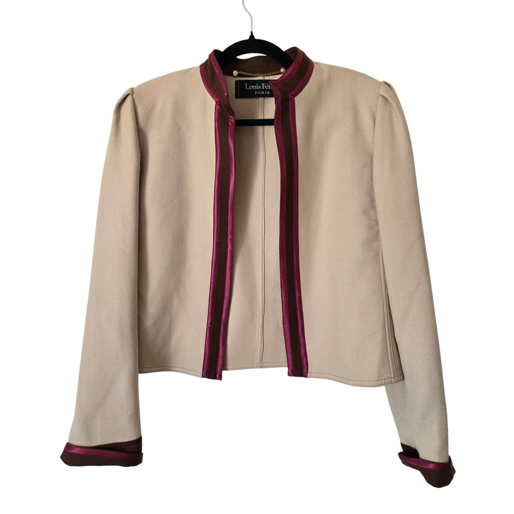 Vintage Louis Feraud PARIS Womens 42 Open Front Wool Jacket French Girl Academia